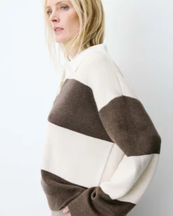 Pull polo ample à larges rayures sable Astre