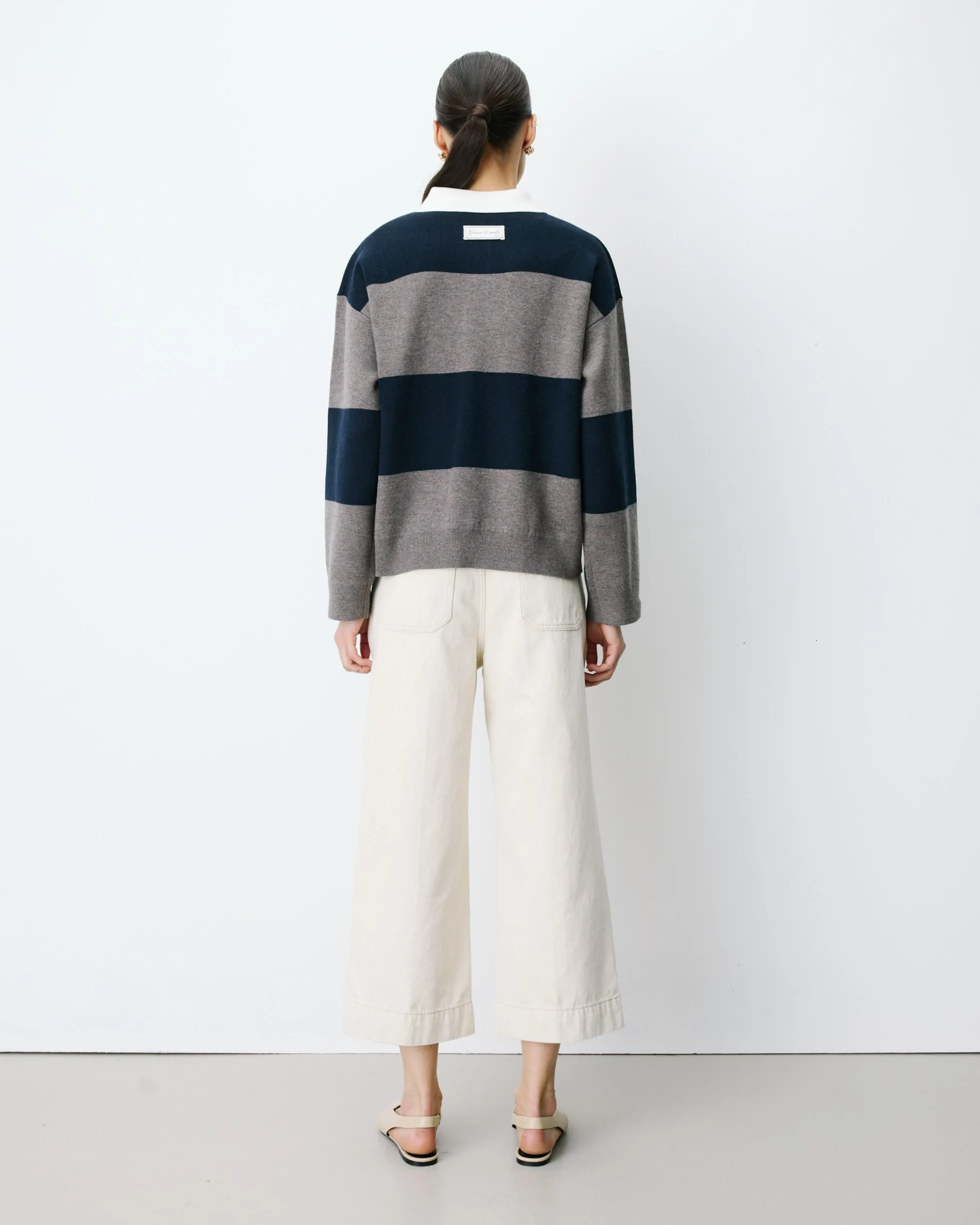 Pull polo ample à larges rayures marine Astre