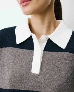 Pull polo ample à larges rayures marine Astre