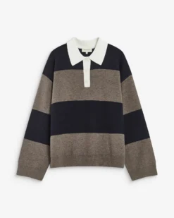 Pull polo ample à larges rayures marine Astre