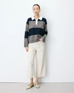 Pull polo ample à larges rayures marine Astre