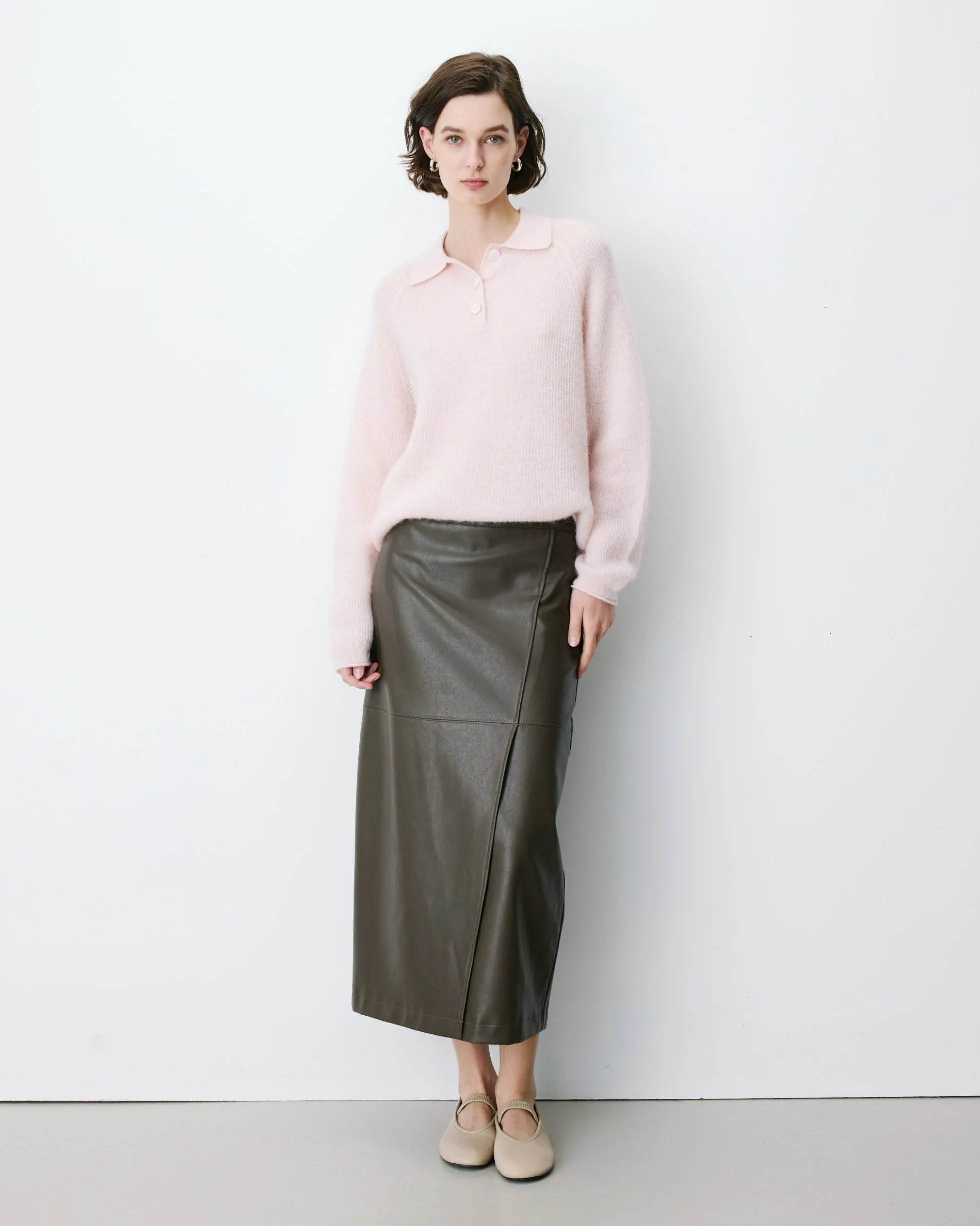 Pull polo en maille texturée boutonné nude Alevan