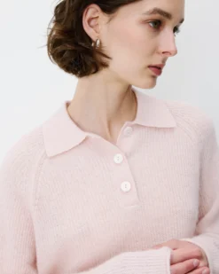Pull polo en maille texturée boutonné nude Alevan