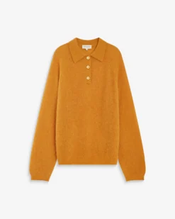 Pull polo en maille texturée boutonné ocre Alevan