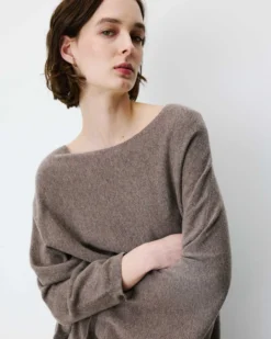 Pull poncho col bateau manches larges taupe Adela