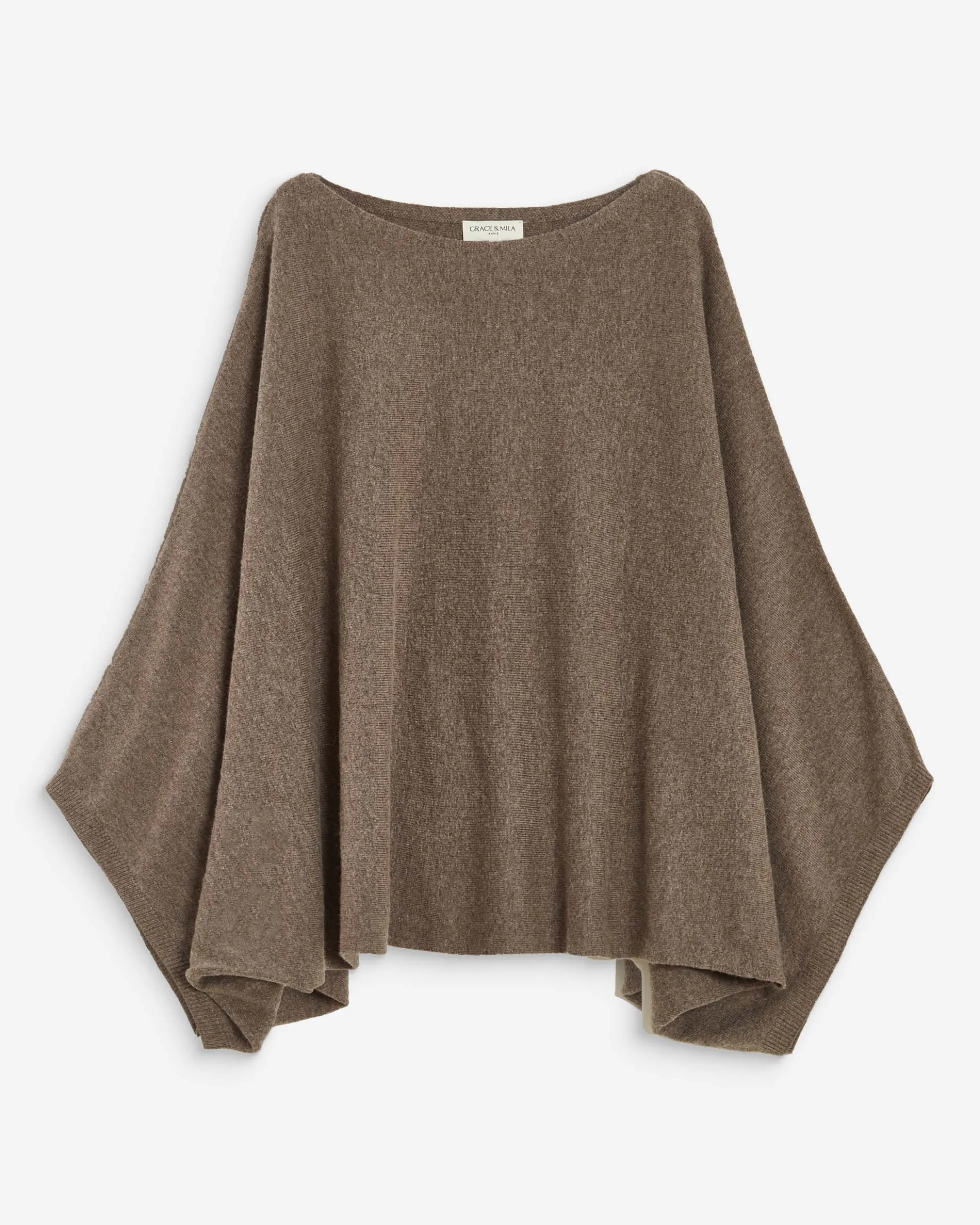 Pull poncho col bateau manches larges taupe Adela