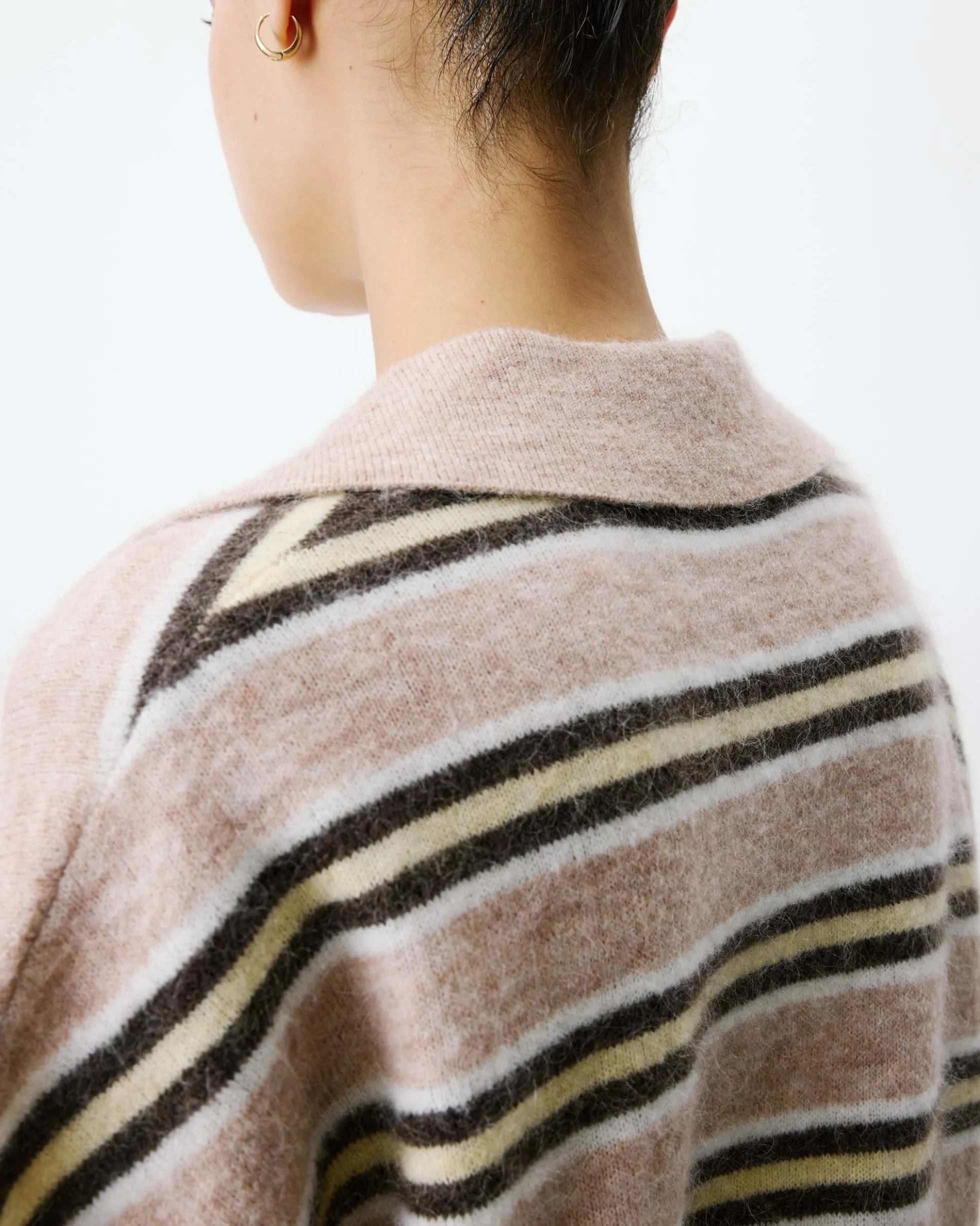 Pull rayé oversize col polo beige Aizen