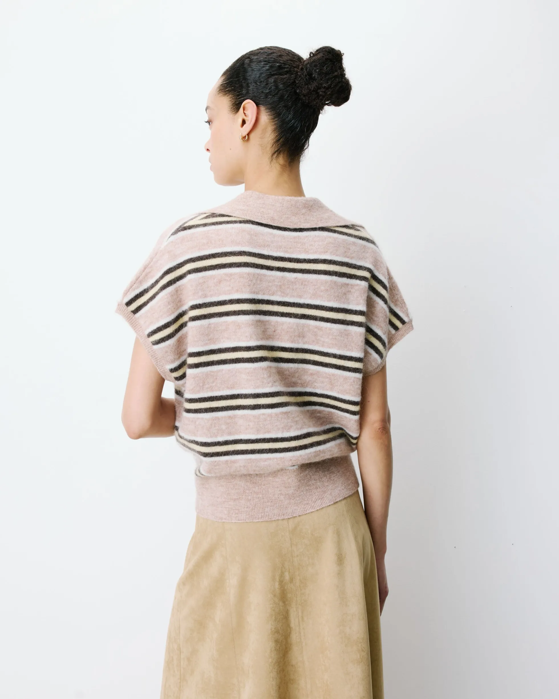 Pull rayé oversize col polo beige Aizen