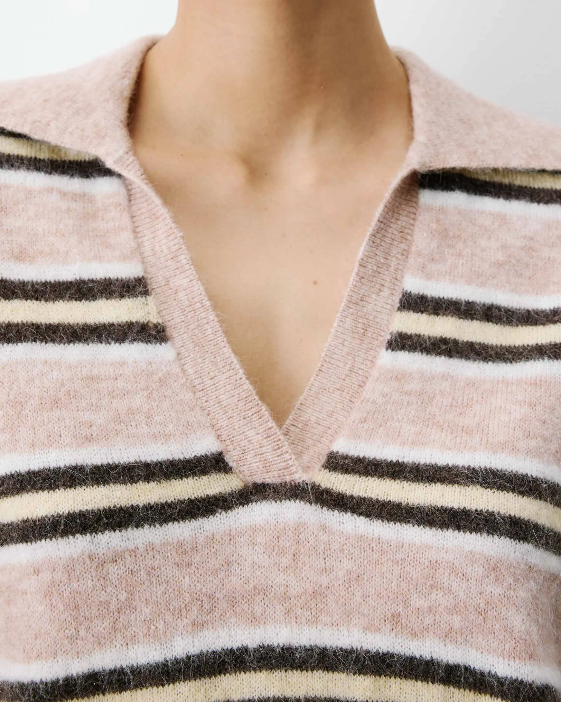 Pull rayé oversize col polo beige Aizen