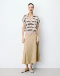 Pull rayé oversize col polo beige Aizen