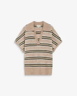 Pull rayé oversize col polo beige Aizen