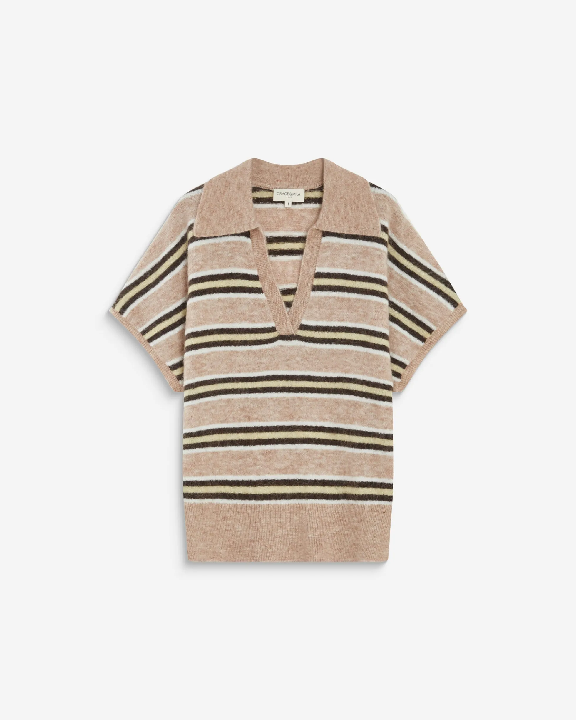Pull rayé oversize col polo beige Aizen