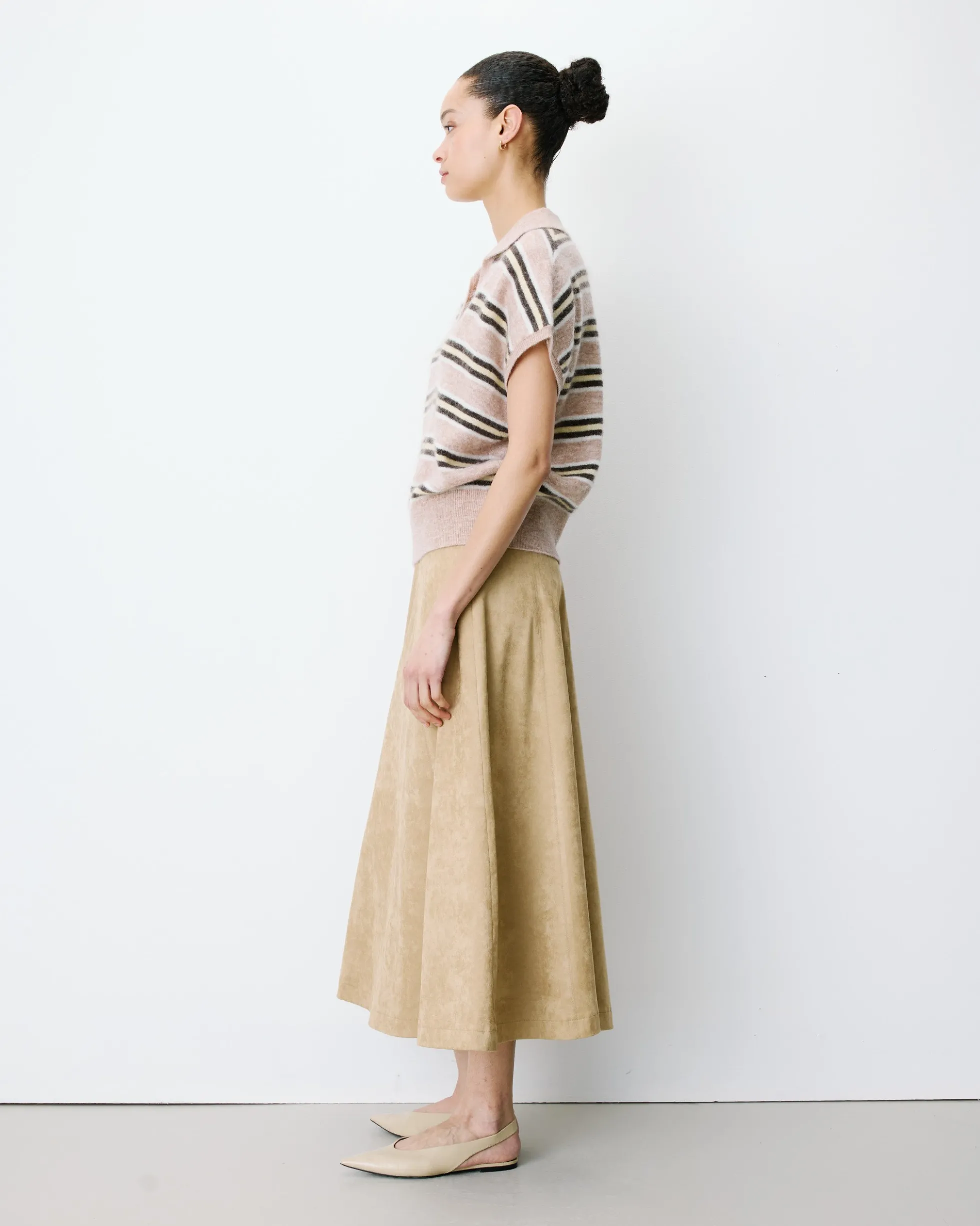 Pull rayé oversize col polo beige Aizen