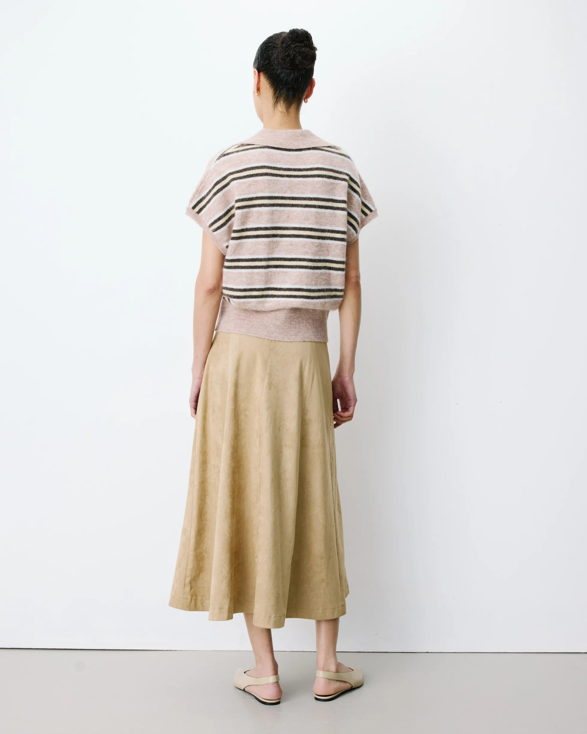 Pull rayé oversize col polo beige Aizen