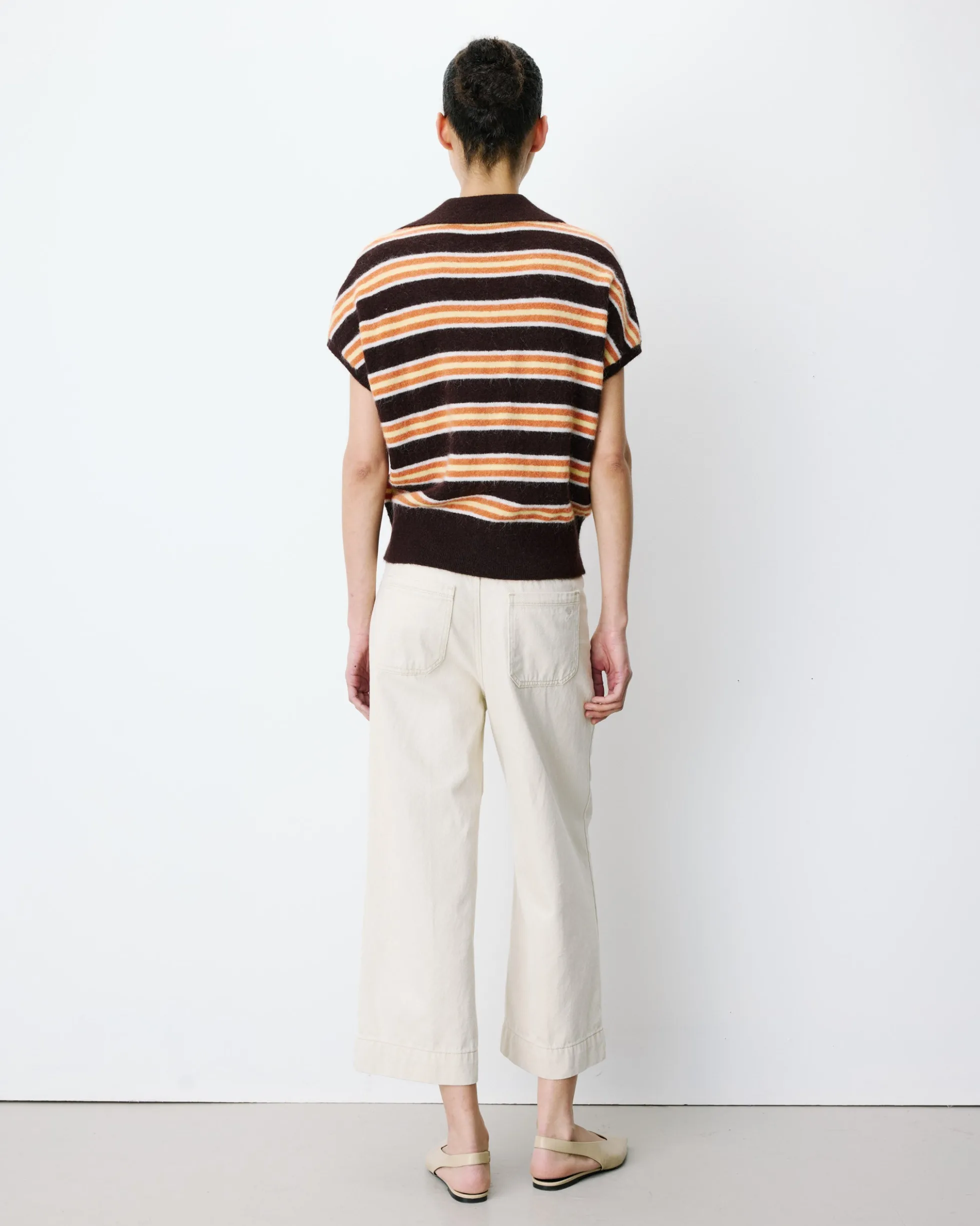 Pull rayé oversize col polo chocolat Aizen