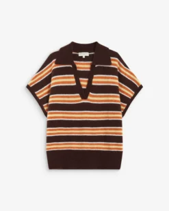 Pull rayé oversize col polo chocolat Aizen