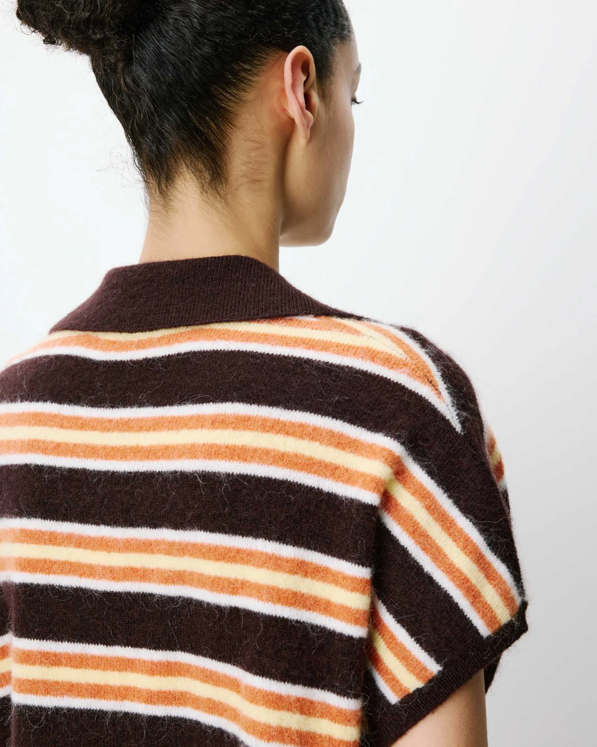 Pull rayé oversize col polo chocolat Aizen
