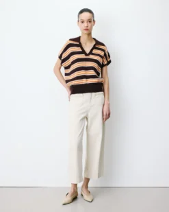 Pull rayé oversize col polo chocolat Aizen