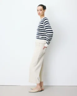 Pull à rayures en alpaga et laine mélangée marine Aimond