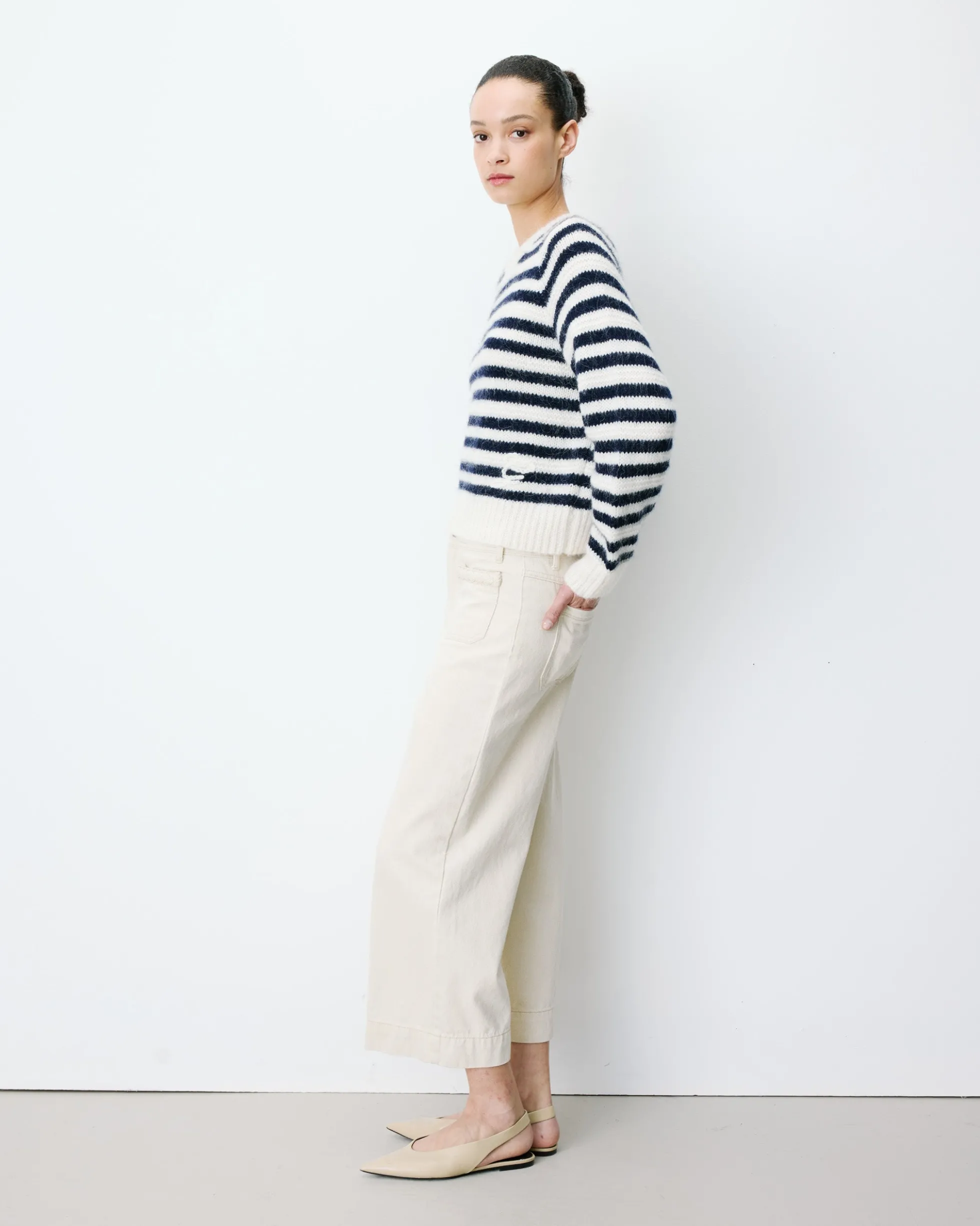 Pull à rayures en alpaga et laine mélangée marine Aimond