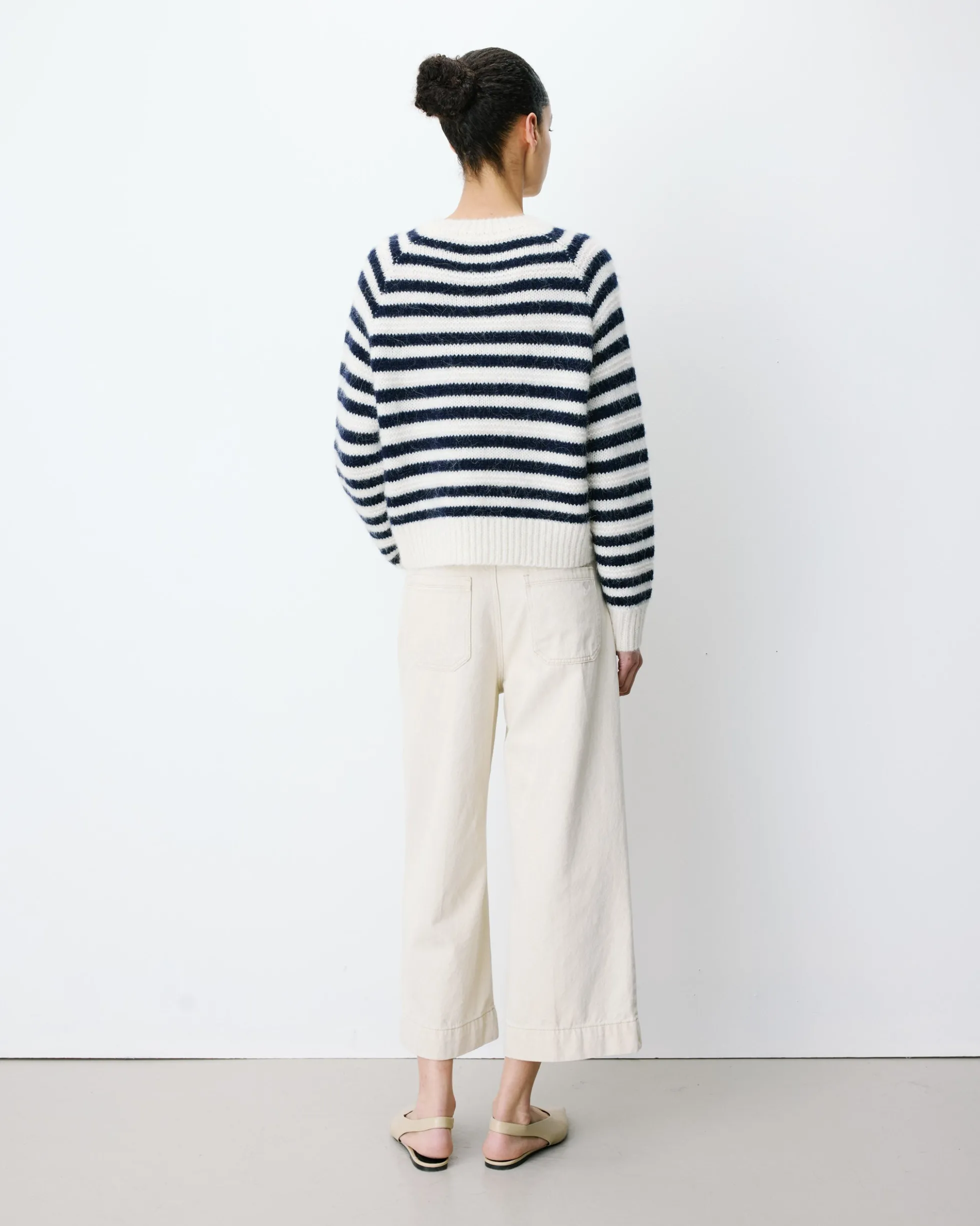 Pull à rayures en alpaga et laine mélangée marine Aimond