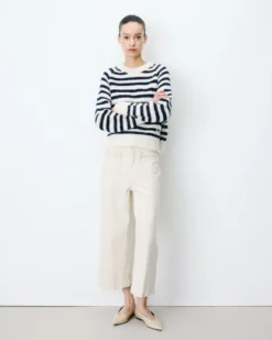 Pull à rayures en alpaga et laine mélangée marine Aimond