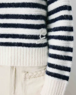 Pull à rayures en alpaga et laine mélangée marine Aimond