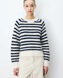 Pull à rayures en alpaga et laine mélangée marine Aimond