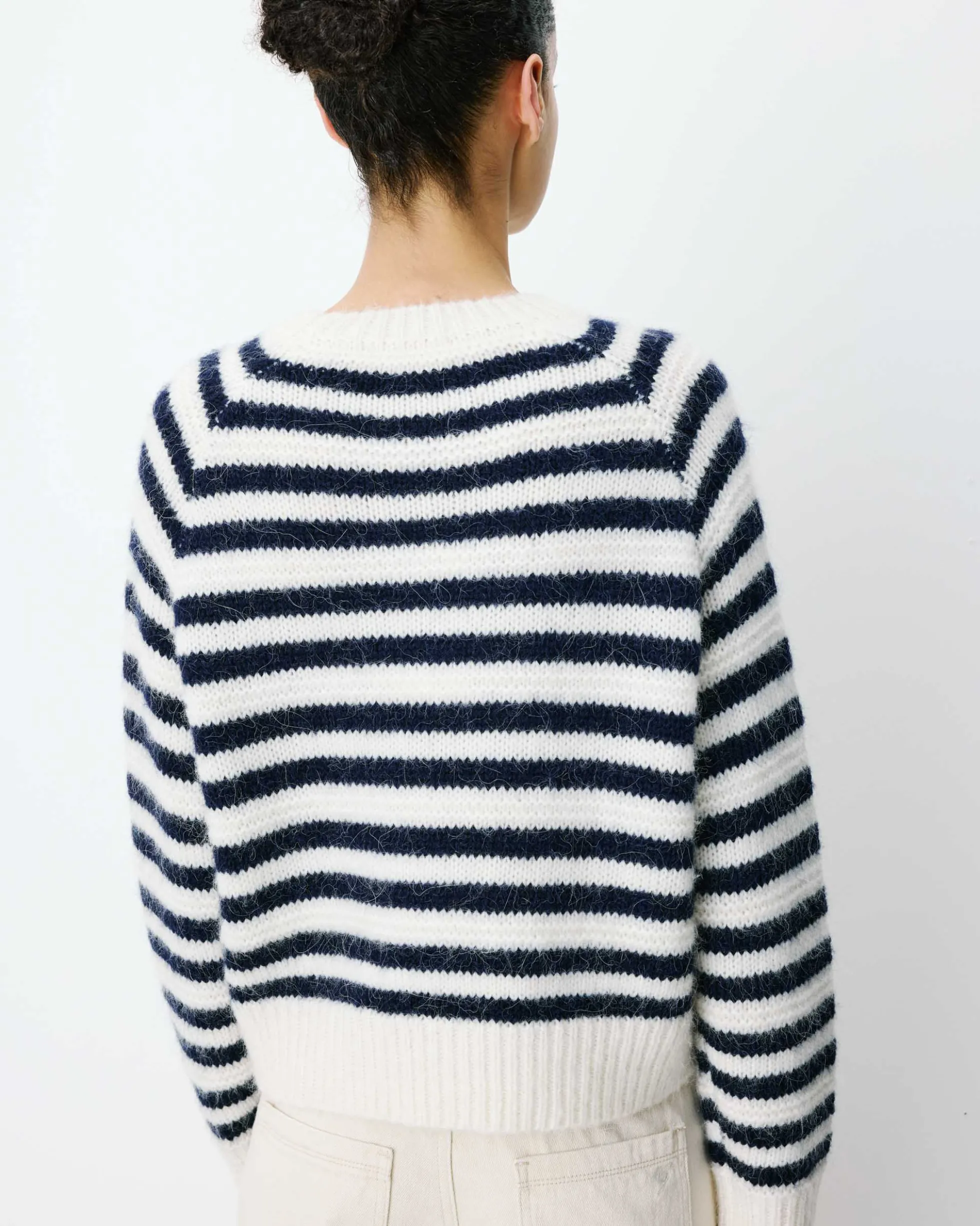 Pull à rayures en alpaga et laine mélangée marine Aimond