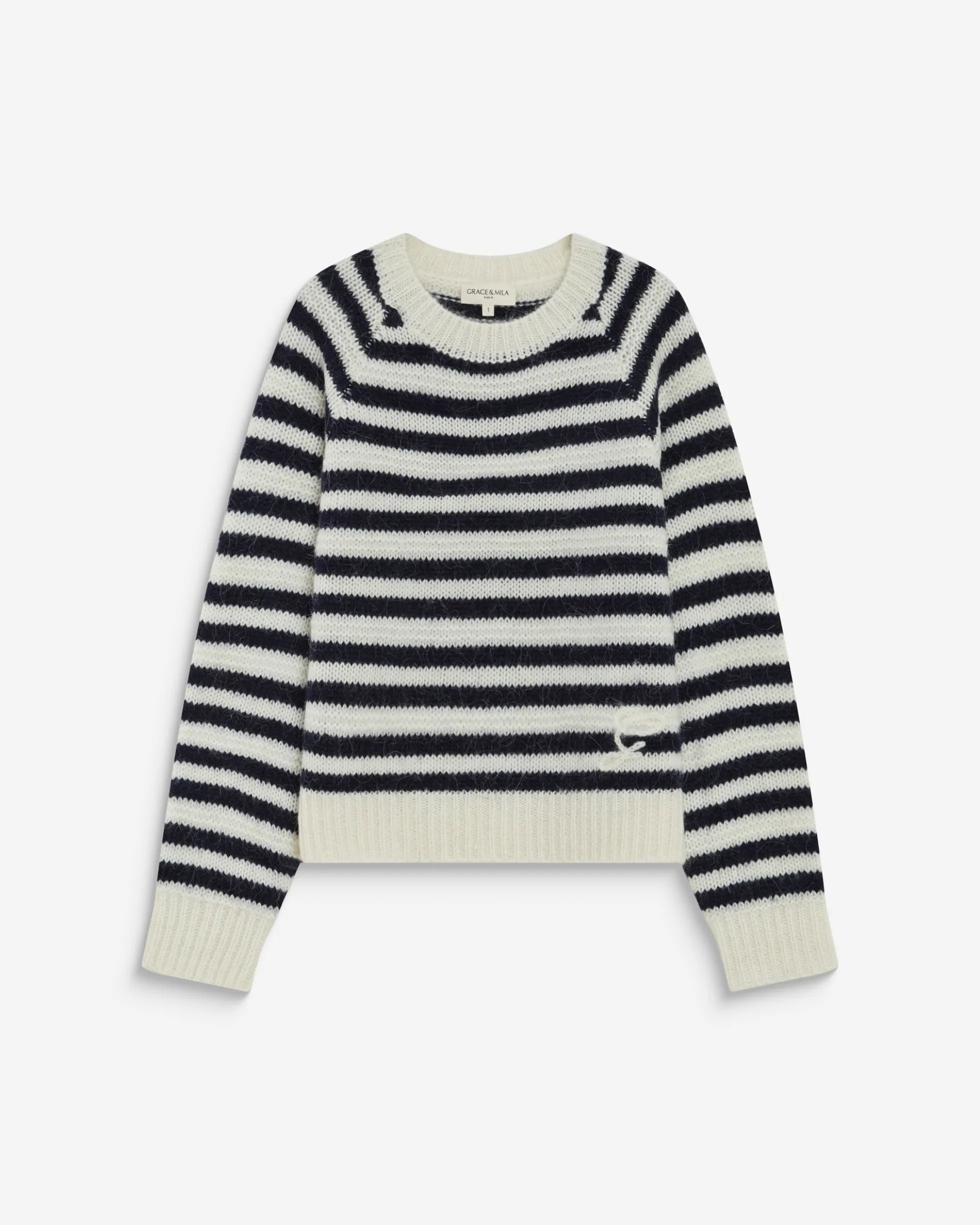 Pull à rayures en alpaga et laine mélangée marine Aimond