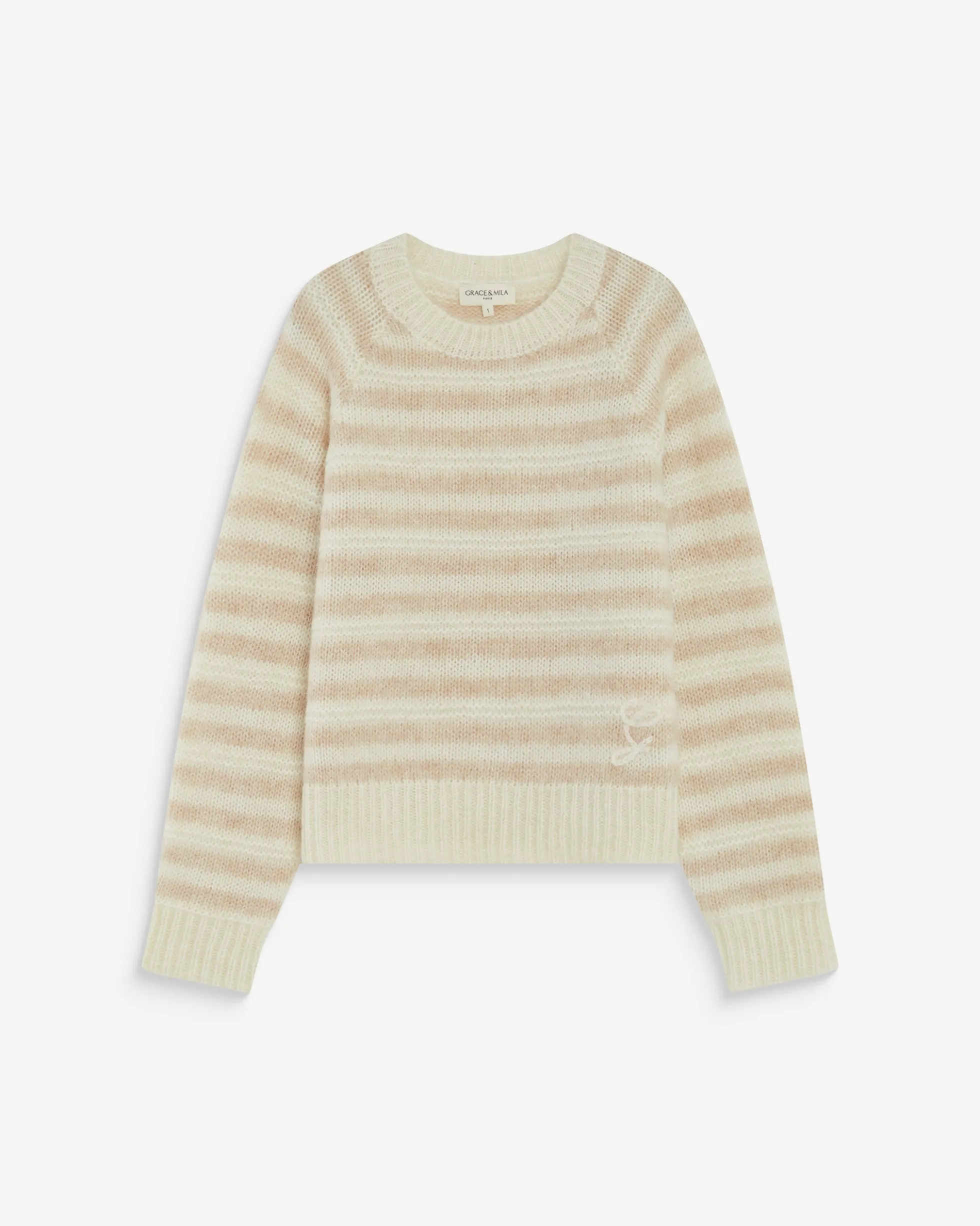 Pull à rayures en alpaga et laine mélangée beige Aimond