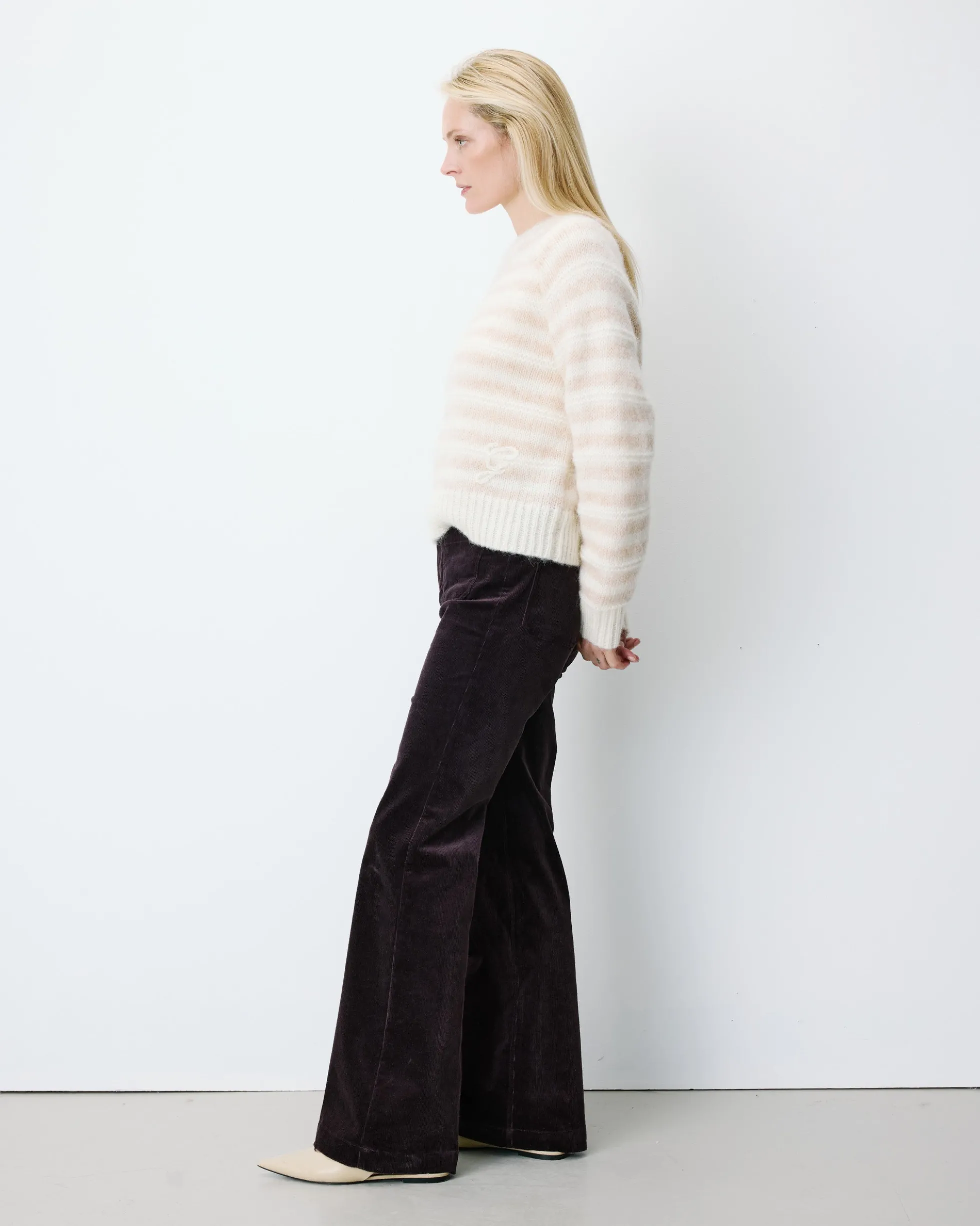 Pull à rayures en alpaga et laine mélangée beige Aimond