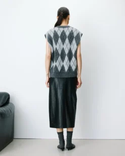 Pull sans manches en maille à losanges anthracite Arelio