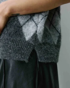 Pull sans manches en maille à losanges anthracite Arelio