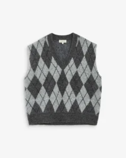 Pull sans manches en maille à losanges anthracite Arelio