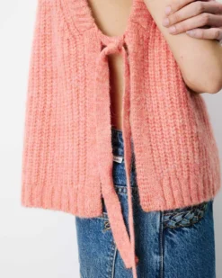 Pull sans manches en maille à nouer peche Argan