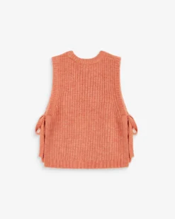 Pull sans manches en maille à nouer peche Argan