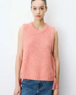 Pull sans manches en maille à nouer peche Argan