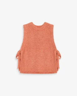 Pull sans manches en maille à nouer peche Argan