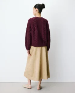 Pull torsadé ample col rond aubergine Amparo