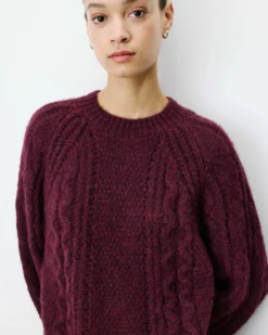 Pull torsadé ample col rond aubergine Amparo