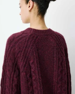 Pull torsadé ample col rond aubergine Amparo