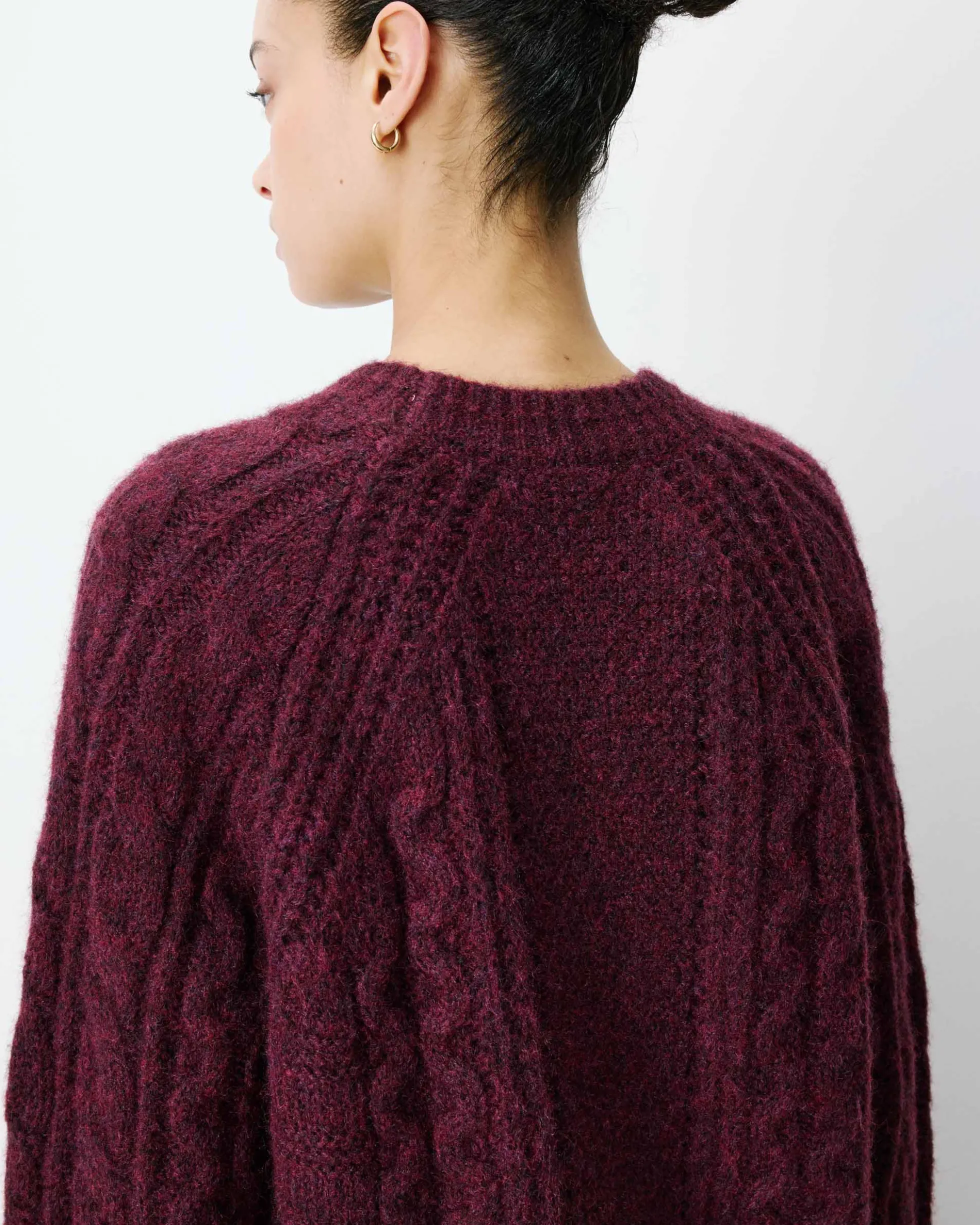 Pull torsadé ample col rond aubergine Amparo