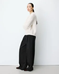 Pull torsadé ample col rond ecru Amparo