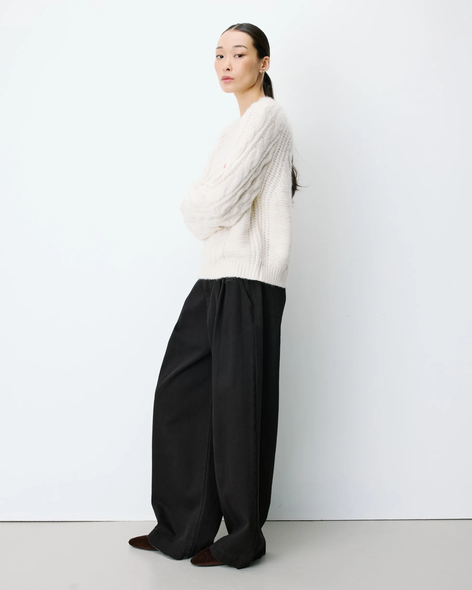 Pull torsadé ample col rond ecru Amparo