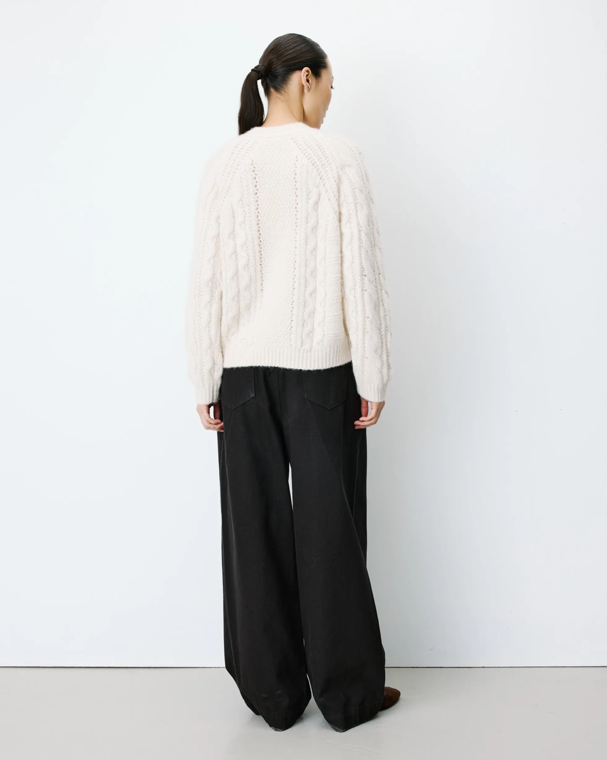 Pull torsadé ample col rond ecru Amparo