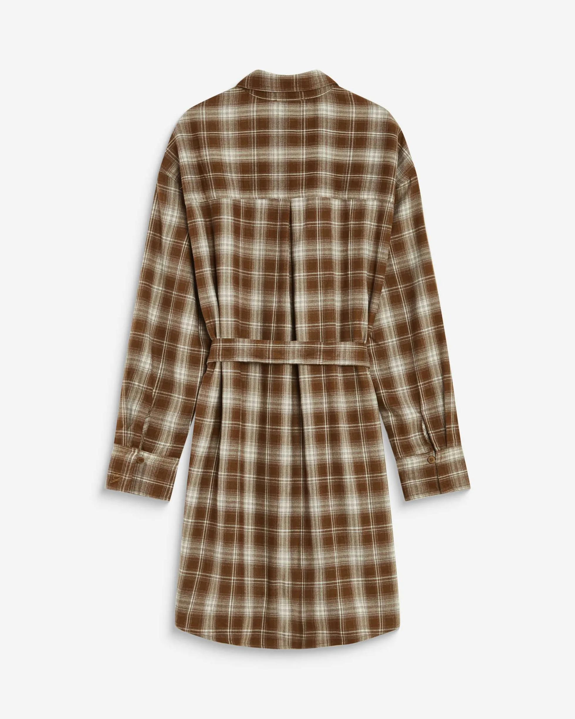 Robe chemise courte à carreaux ceinturée coffee Amaya