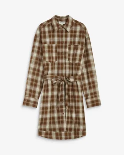 Robe chemise courte à carreaux ceinturée coffee Amaya