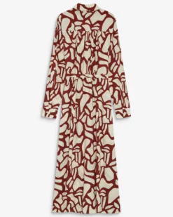 Robe chemise longue ceinturée à motif terracotta Aveline