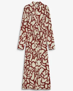 Robe chemise longue ceinturée à motif terracotta Aveline